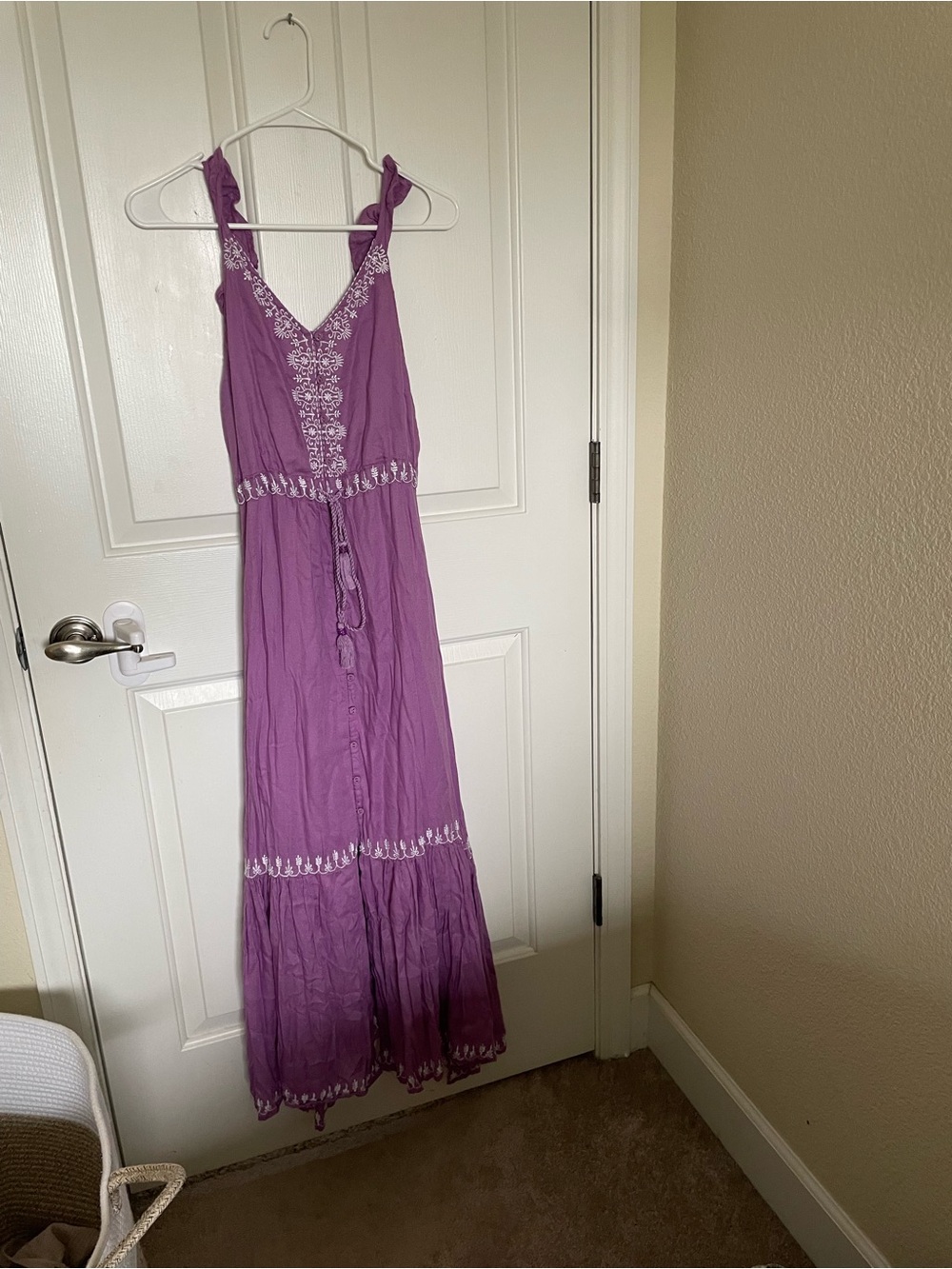 Purple Embroidered V-Neck Maxi Dress